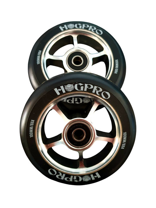 HogPro wheels - 100mm - Black on silver metal core