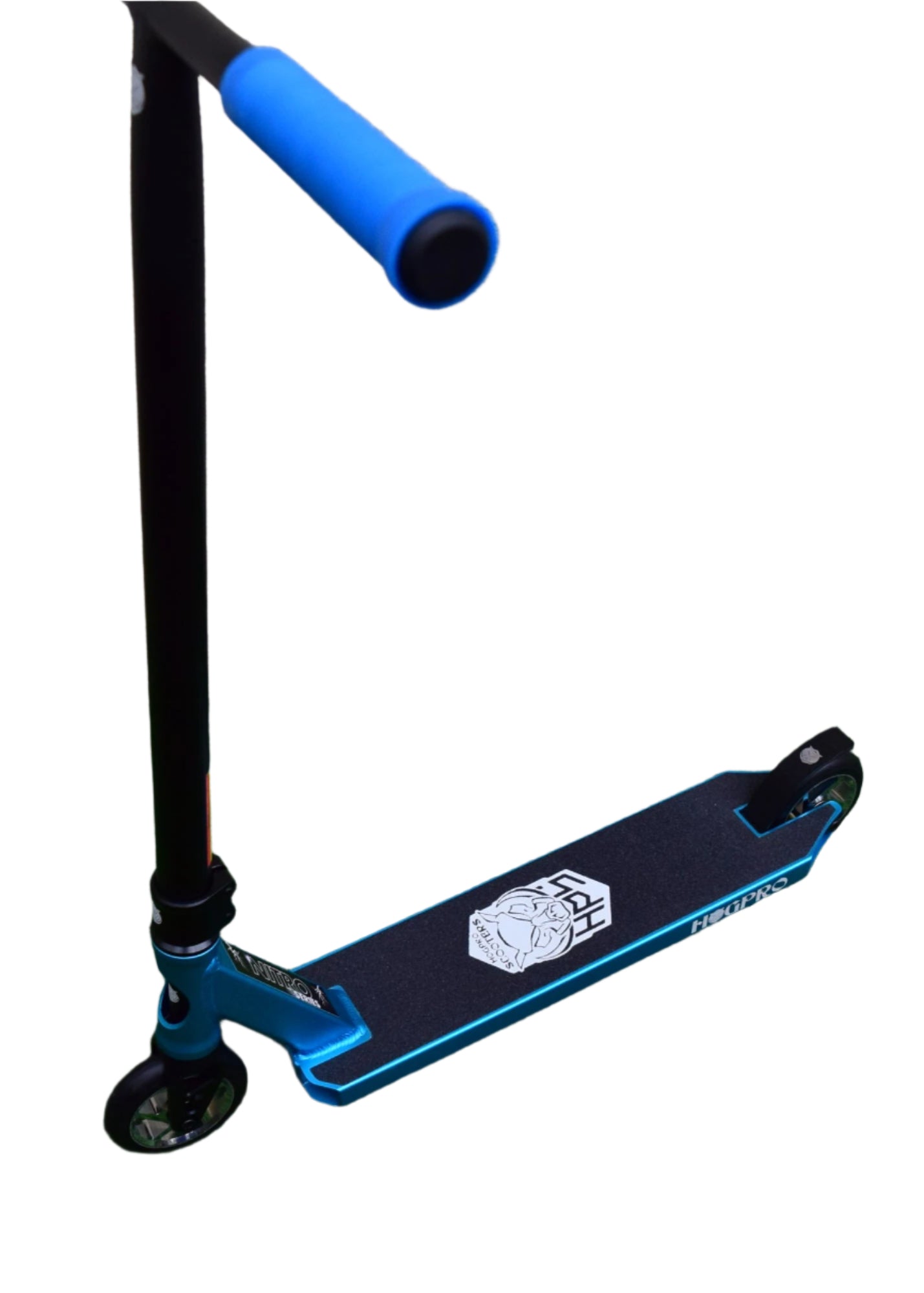 HogPro P1Ten stunt scooter, T-bar, Blue deck with 110mm silver core wheels (Blue Grips)