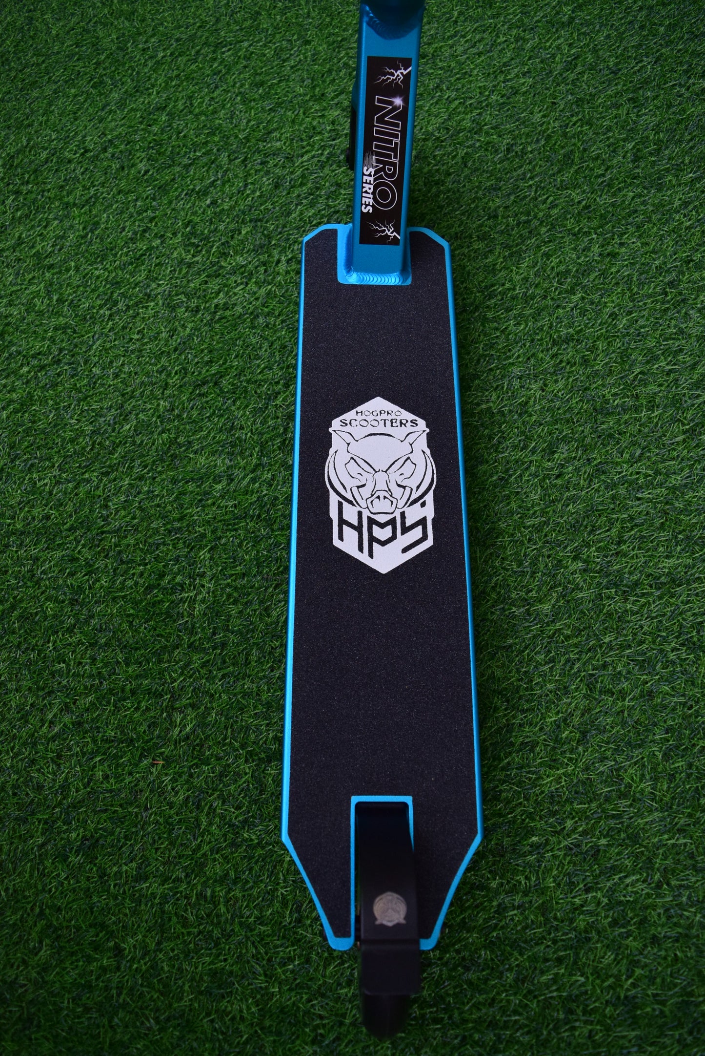 HogPro P1Ten stunt scooter, T-bar, Blue deck with 110mm silver core wheels (Blue Grips)