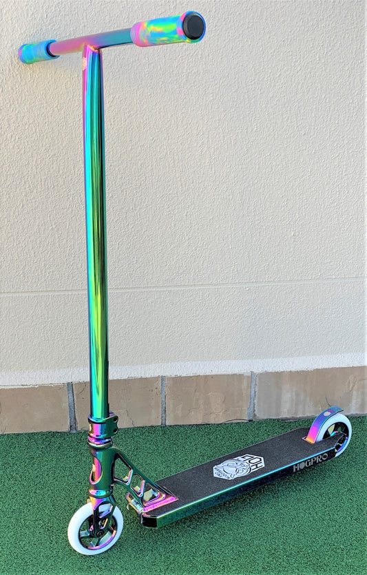 HogPro SP1 stunt scooter, Neo T-bar, Neo forged deck with 110mm neo core wheels (Rainbow Grips)