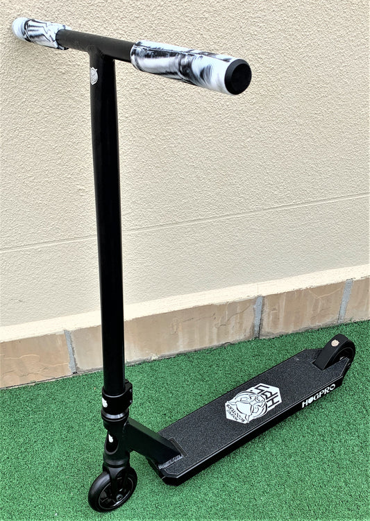 HogPro P2 stunt scooter, T-bar,  Black deck with 100mm black core wheels (Black/White Grips)